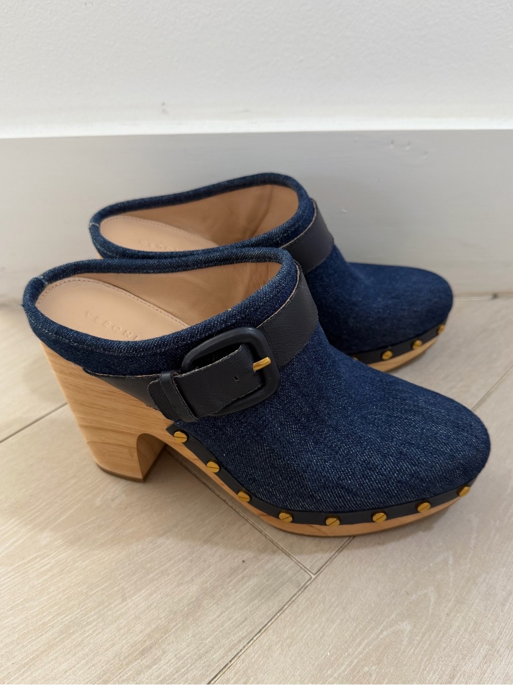 Veronica Beard Dacey Denim Buckle Clogs